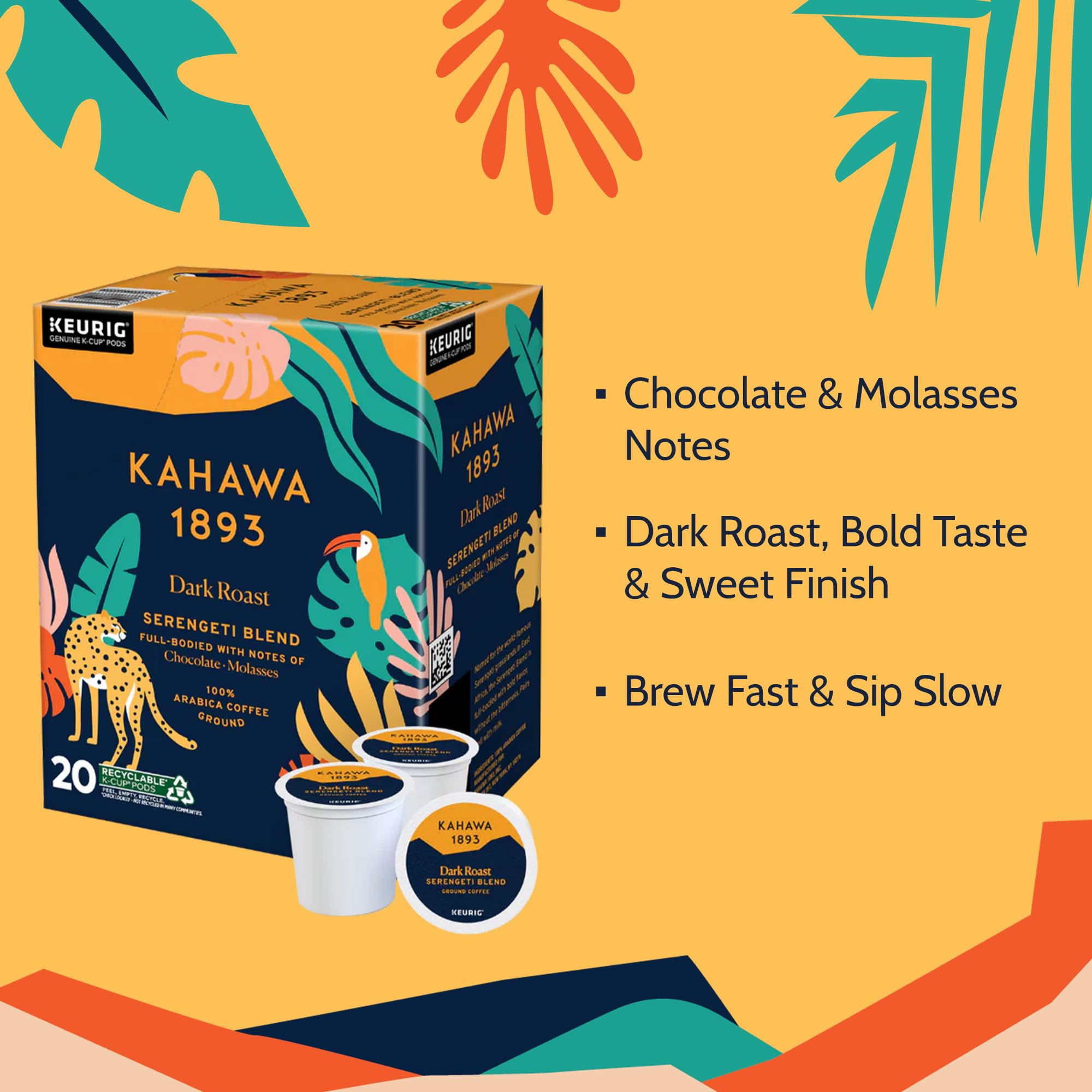 Kahawa 1893 Coffee, Dark Roast K-Cup Pods for Keurig Brewers